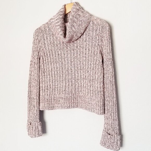 Free People Pink Marled Ballet Combo Twisted Cable T-Neck Sweater S Turtleneck - Picture 5 of 16